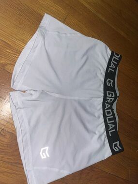White Compression Shorts with Black Logo Waistband